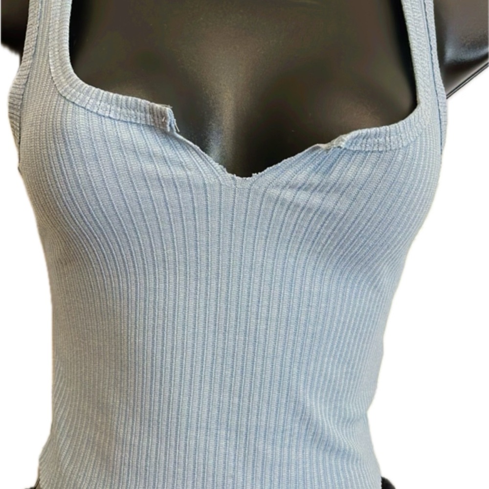 Sky Blue Ribbed Tank Top for Women